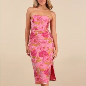 Lulus Upgraded Event Black Jacquard Strapless Bustier Midi Dress